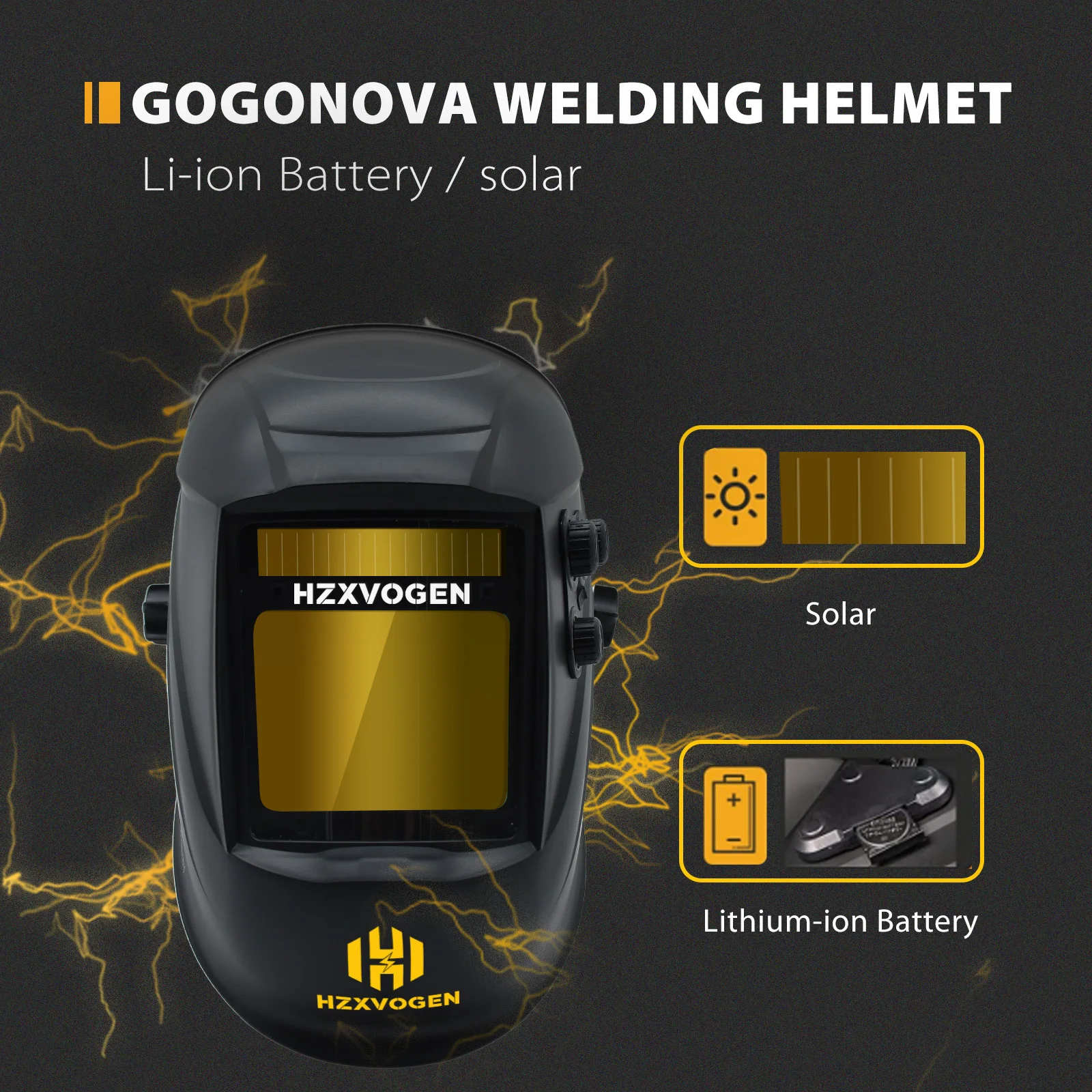 Casco per saldatura HZXVOGEN Oscuramento automatico - Ampio schermo di visualizzazione Cappuccio True Color Solar Lithium DIN4/5-9/9-13 1/1/1/2 - immagine 4