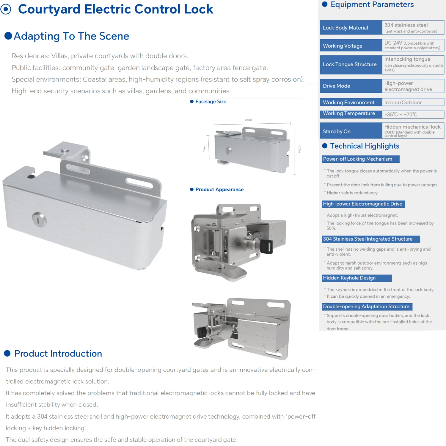 DC24V Automatic Sliding Door Bolt Lock Outdoor Courtyard Lock Electric Automatic