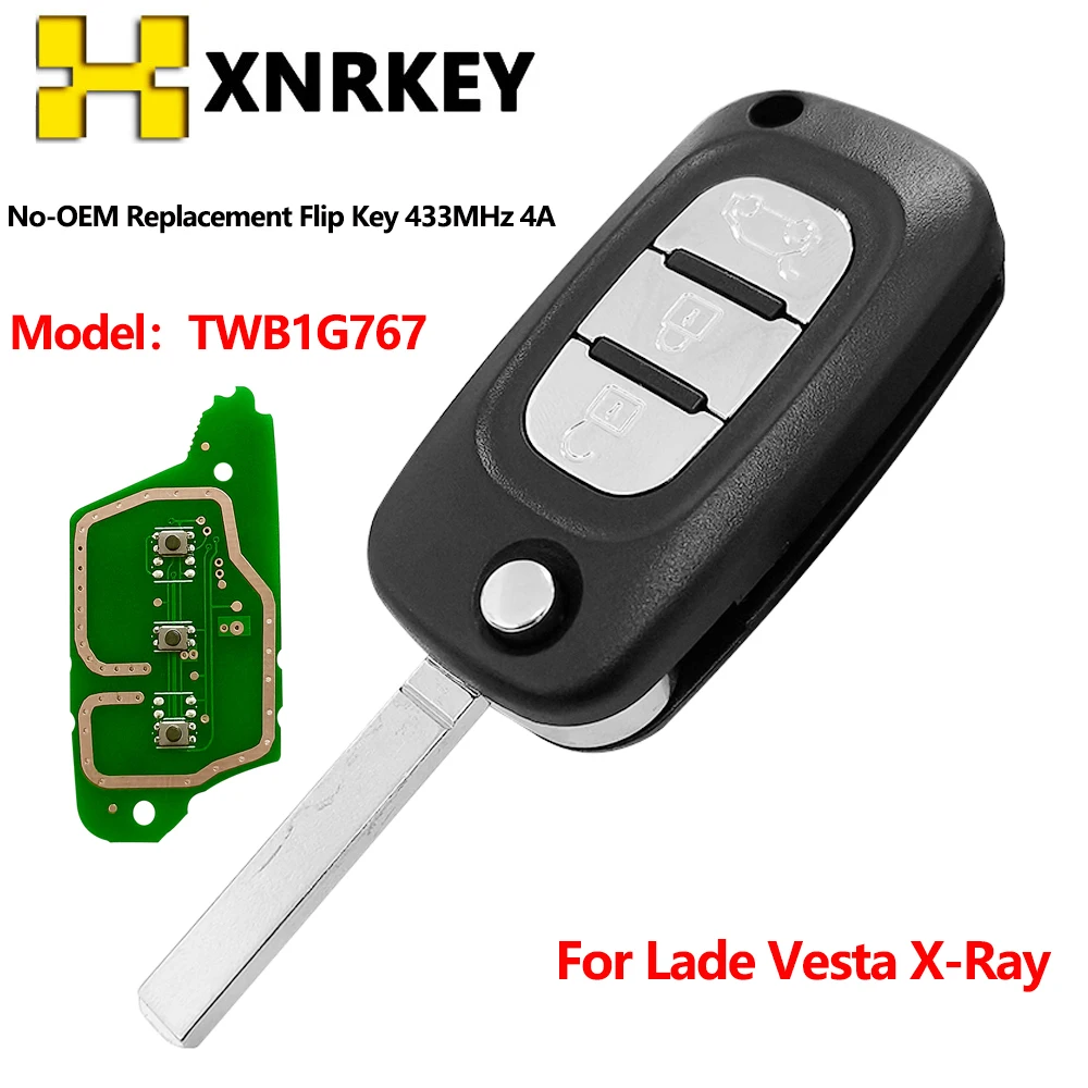XNRKEY Flip Remote Car Key Fob  for LADA Vesta XRAY X-RAY 2015 2016 2017 2018 2019 2020 433MHz PCF7961M Fob TWB1G767