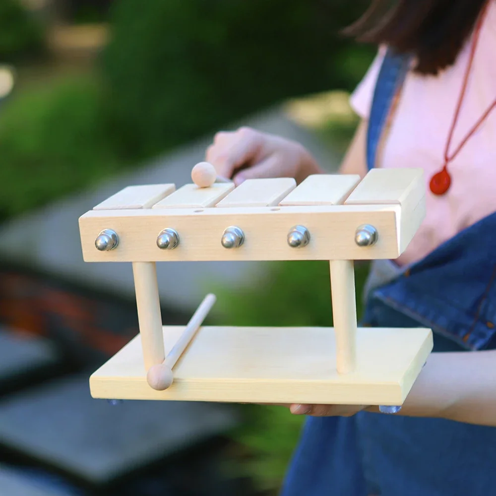 Orff Musical Instruments 5 Tone Xylophone Wooden Muyu Clapper With Drumsticks Kids Educational Toys Gifts Percussion Instrument