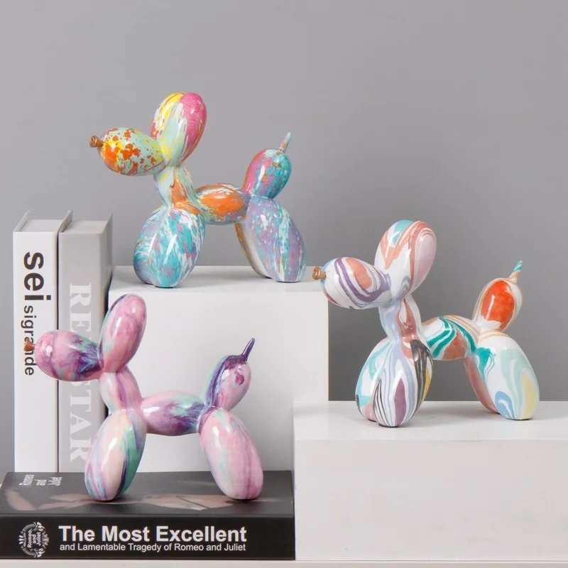 Nordic Painting Graffiti Koons Balloon Dog Statue Modern Resin Colorful Balloon Dog Figure Sculpture Ornaments Office Home Decor