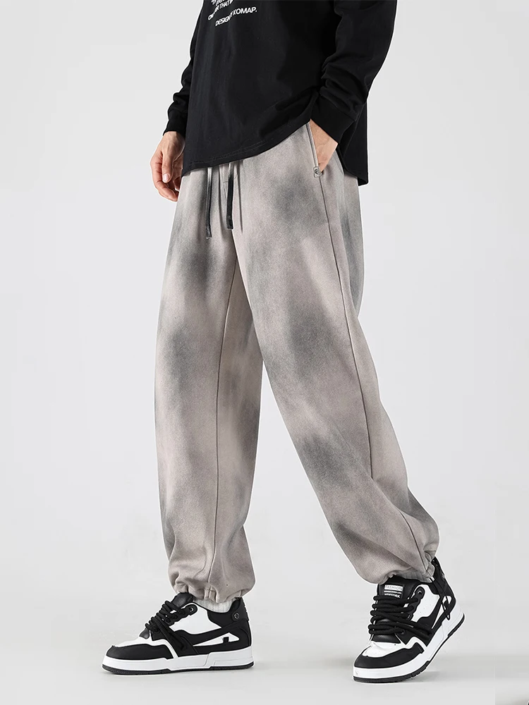Sport Jogging Trousers Wide Leg Pants Fashion Pants Fashionable Wide Leg Pants Men Suit Pants Spring Summer Men Sweatpants Tie Dye Washed Knitted Cotton Wide Leg Straight Jogger Pants