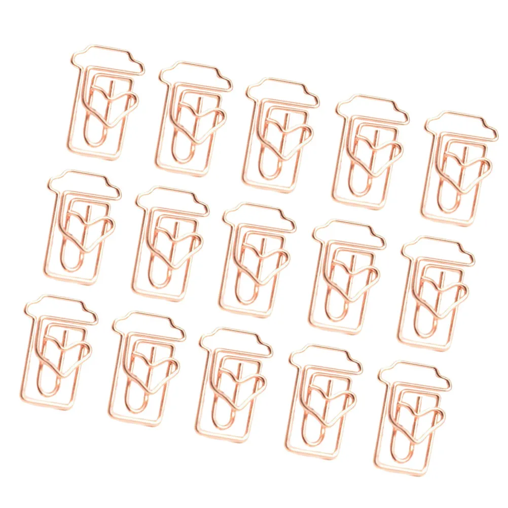 24Pcs 로즈 골드 종이 클립 사무실 학교 용품을위한 커피 컵 모양의 금속 클립 북마크 메모장 달력 마커