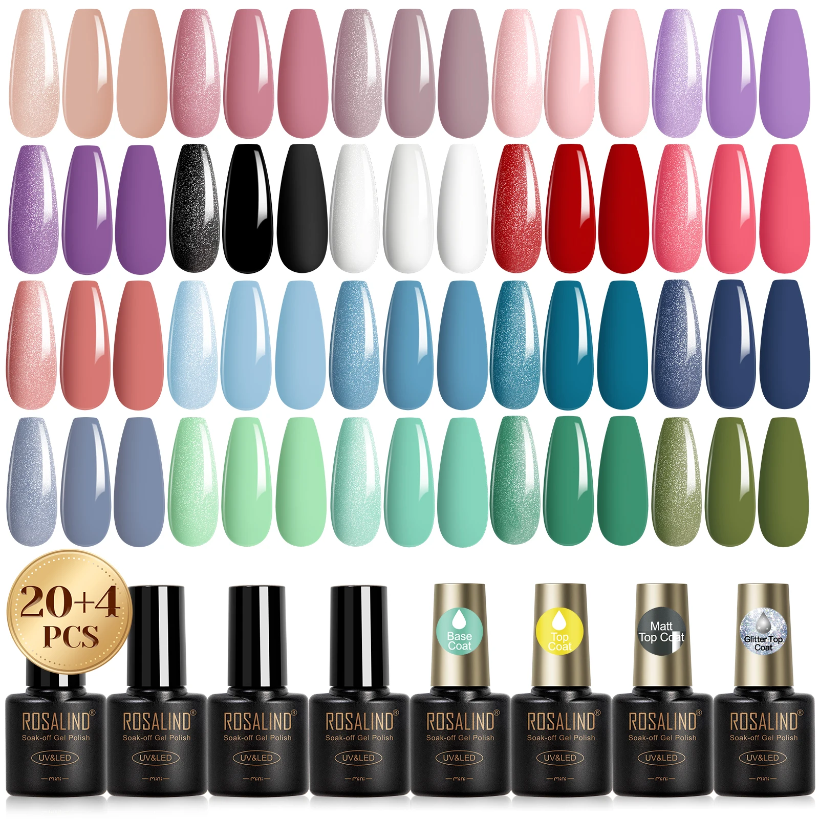 Rosalind New 24Pcs/Set Gel Nail Polish With Gittler Top Coat Set Summer Trend Colors Soak Off UV Lamp For Nail Art Design 2