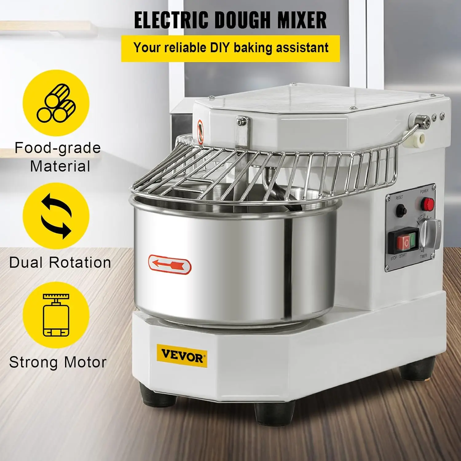 Commercial Food Mixer, 8.5Qt Capacity, 450W Dual Rotating Dough Kneading Machine with Food-grade Stainless Steel Bowl, Security 2
