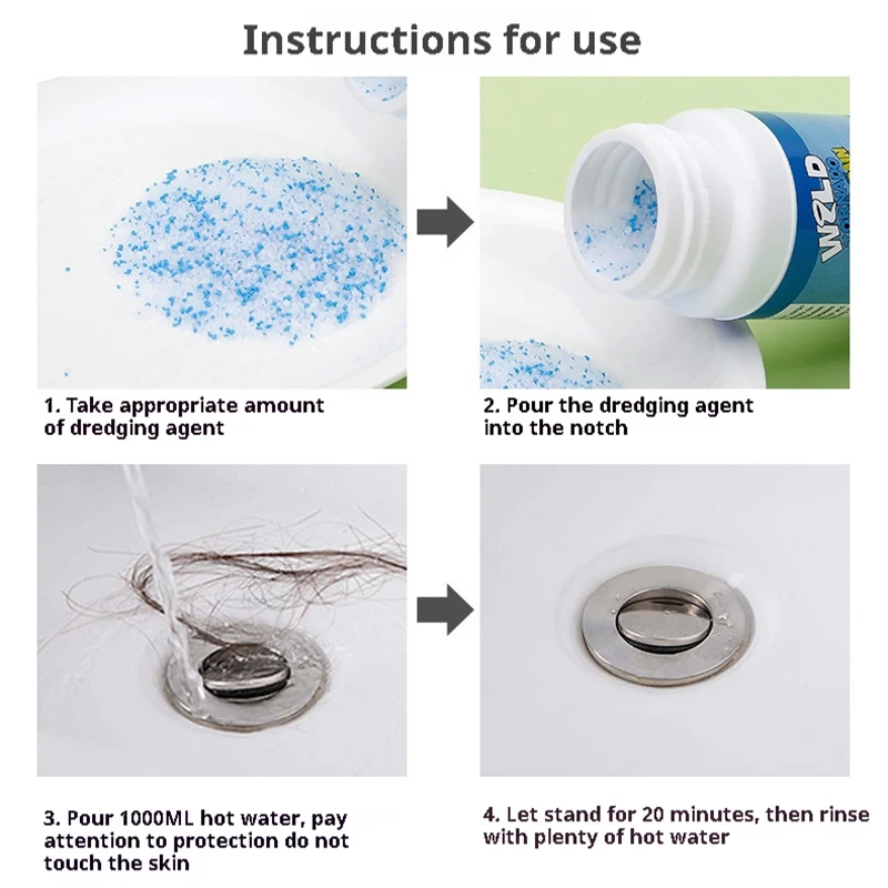 Powerful Drain Cleaner Dredge Clog Remover Drain Pipe Basin Cleaner Toilet Kitchen Pipe Deodorization Dredging Agent Sink Dredge Powder