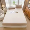 Beige Fitted Bed Sheets Washed Cotton Ultra Soft Slightly Wrinkled Linen Feel Breathable Deep Pocket Solid Mattress Protector 2