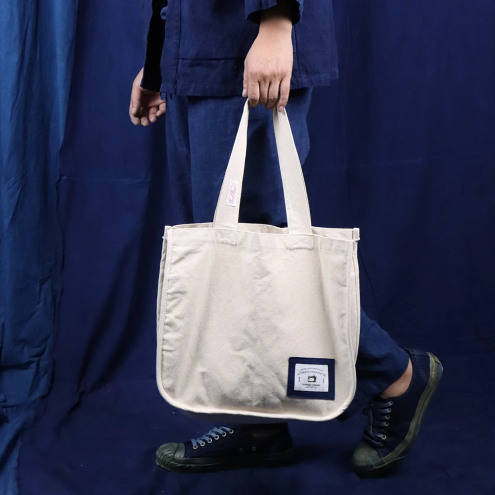 saco de lona estilo vintage japonês bolsa masculina feminina bolsa de compras de algodão com compartimento grosso bolsa ecológica de compras bolsas de ombro