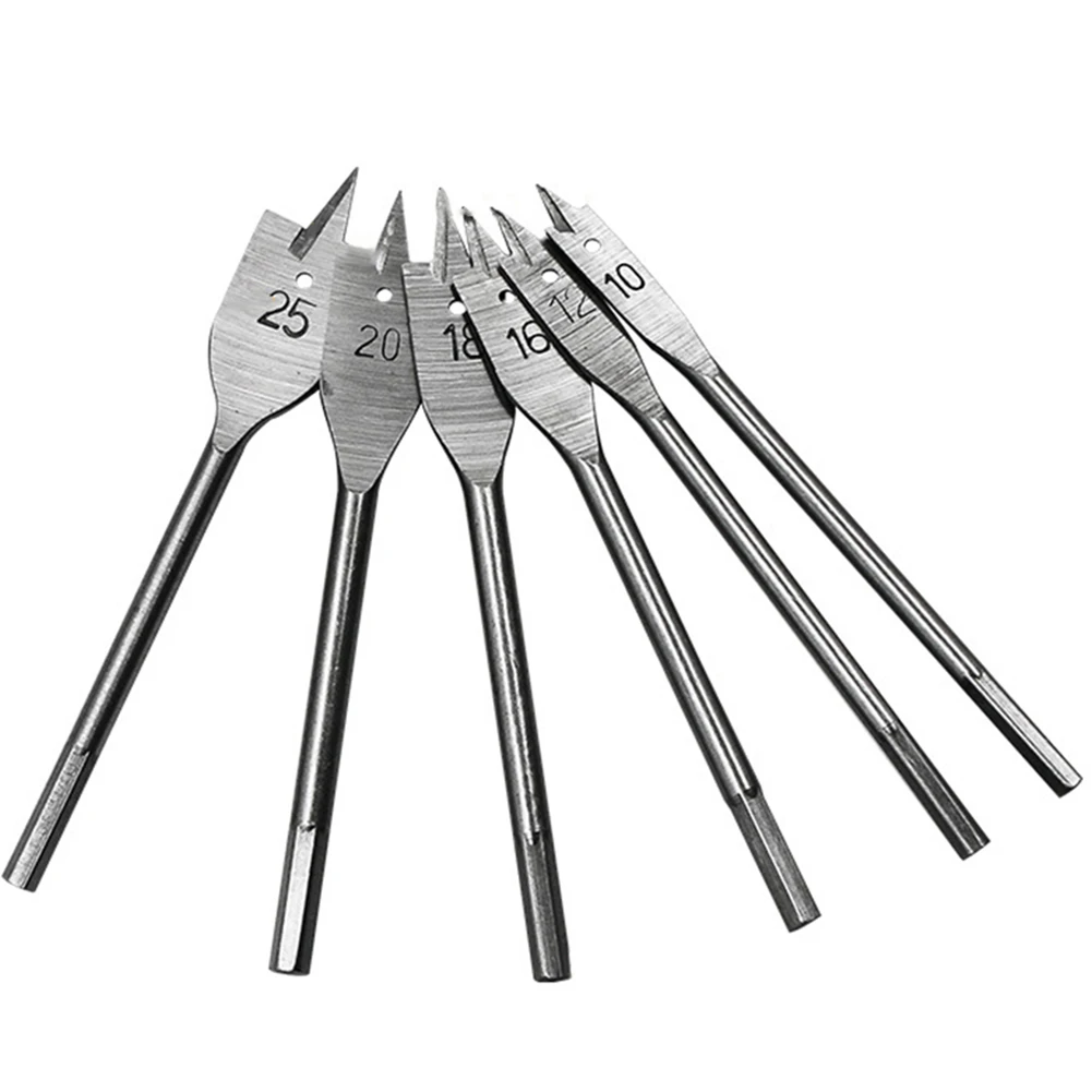 

6pcs Flat Wood Drill Bit Flat Boring Bit Hole Cutter Hex Shank Spade Bits 10/12/16/18/20/25mm Saw Cutter For Electric Drill Tool