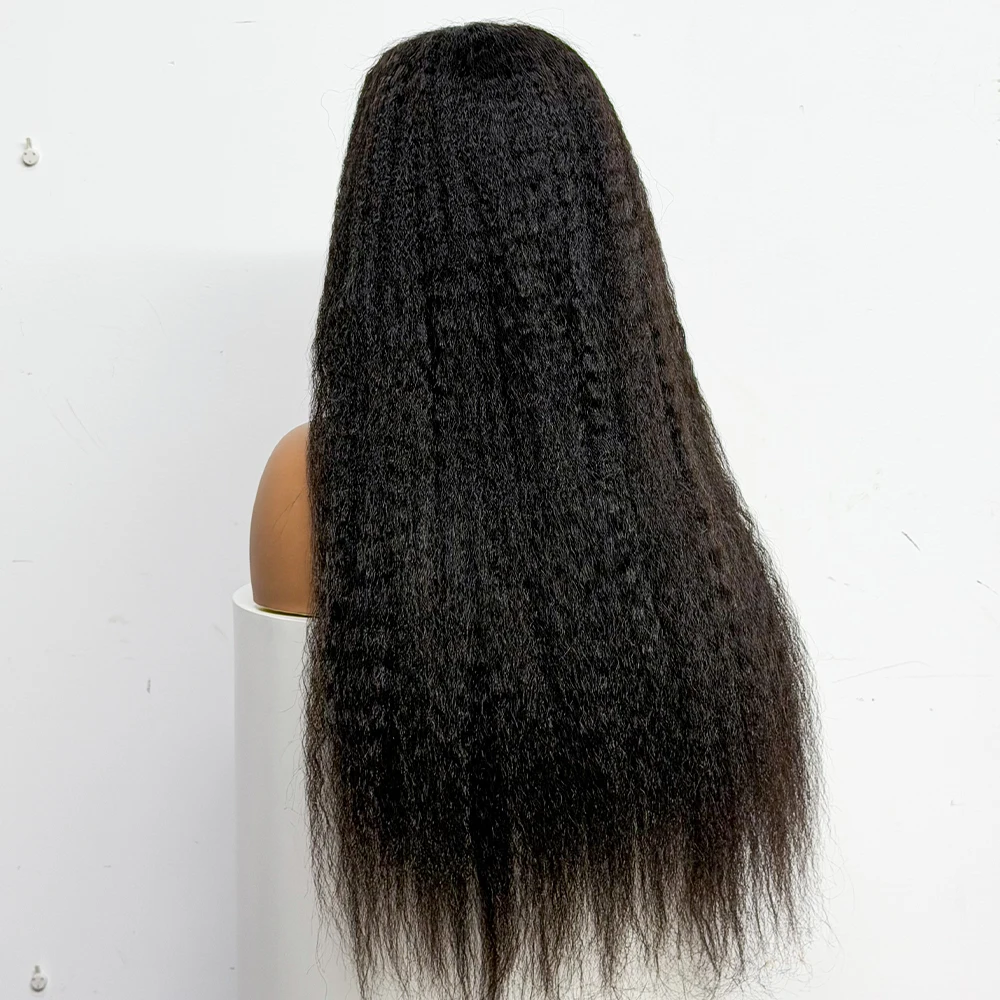 Full Kinky Straight Wig 4x4 Lace Closure Wig Thickest 300% Density Human Hair Wig 28inch Yaki Straight For  Black Women