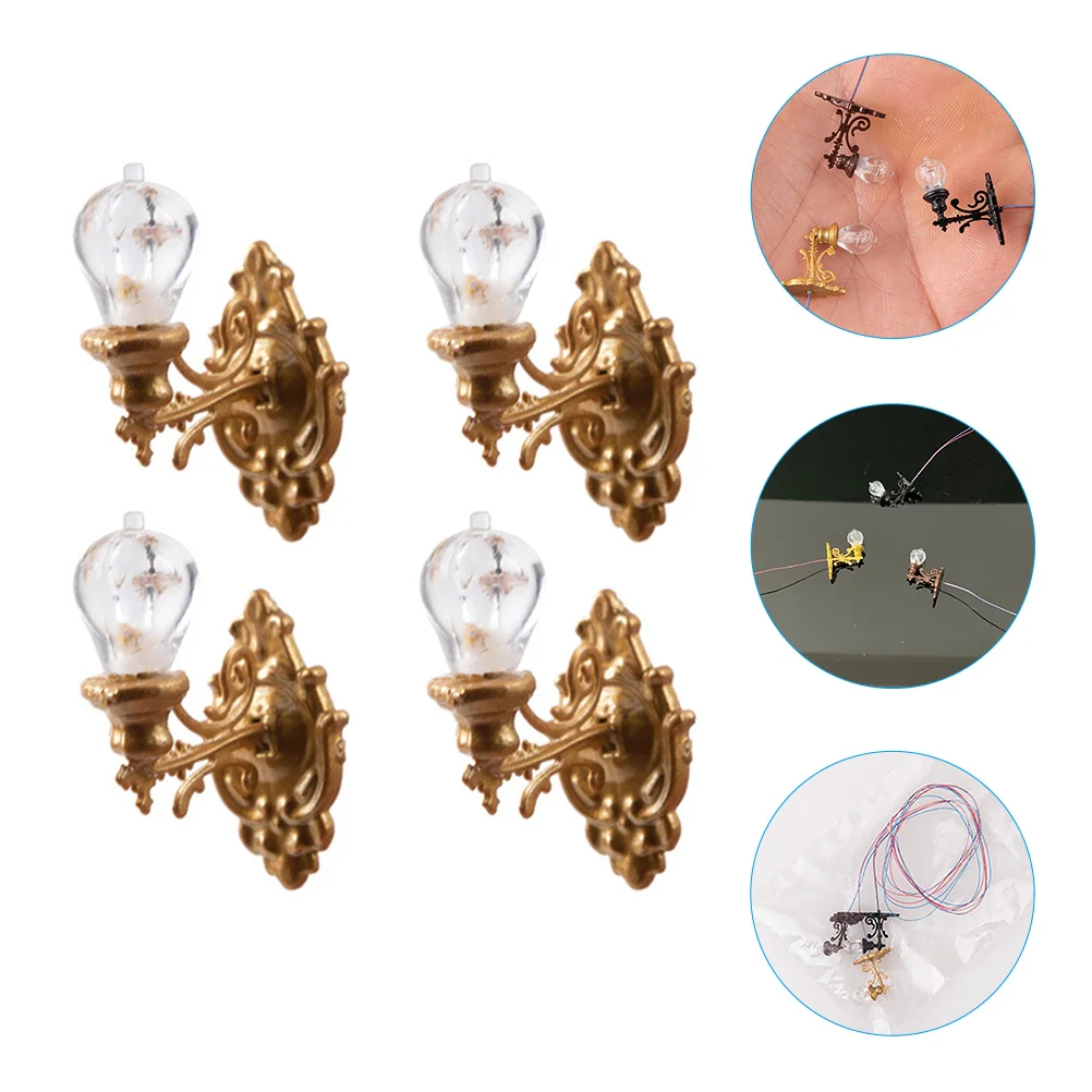 

4 Pcs Chandelier Dollhouse Wall Light Miniture Decoration Miniature Desk Abs Village Lamp