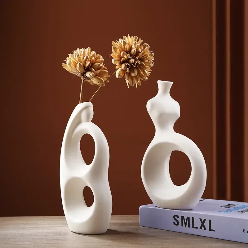 

9 Styles Ceramic White Vase Pampas Grass Nordic Modern Minimalist Interior Office Home Living Room Table Decoration Accessories