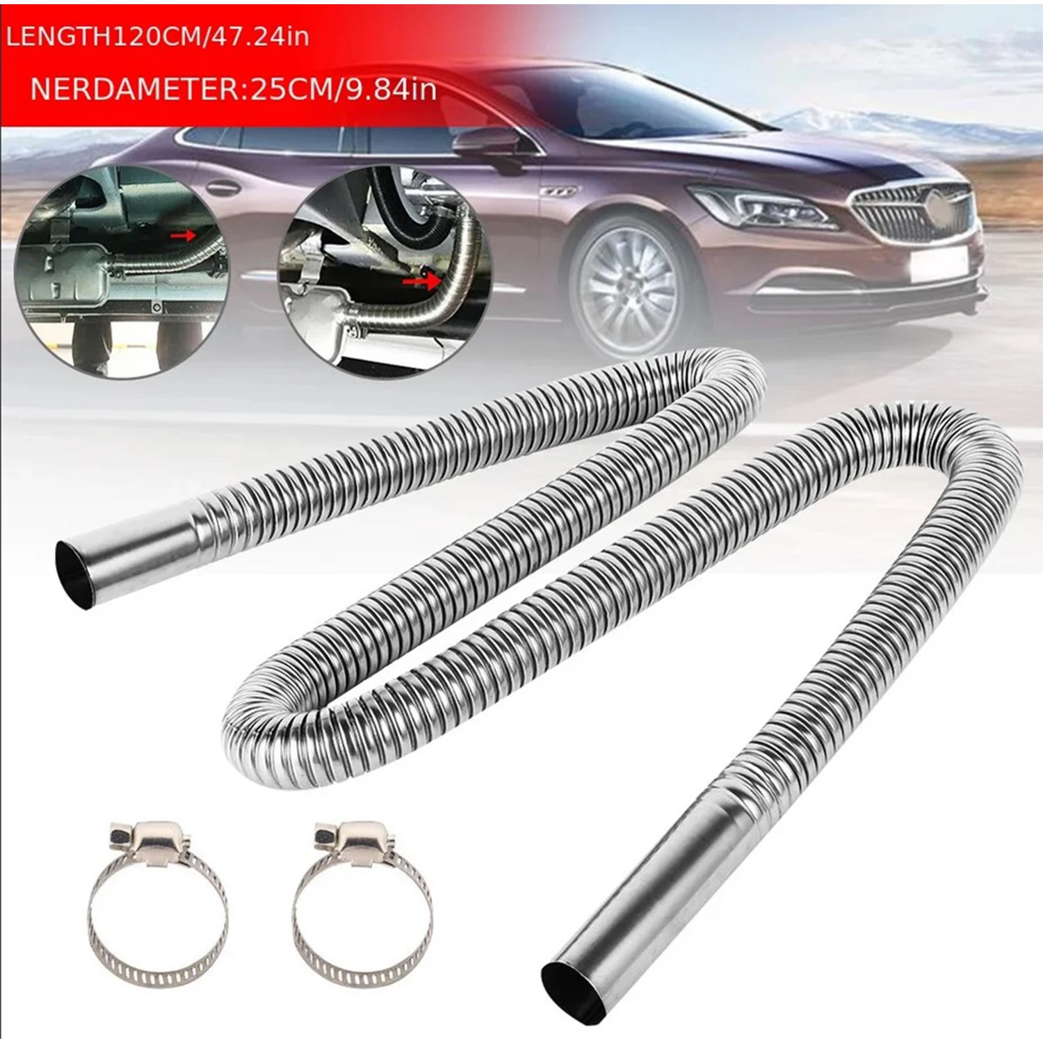 Stainless Steel Exhaust Hose 120/200cm for Generators Cars Fuel Tanks Diesel Heating and Mufflers-Durable and Heat-Resistant