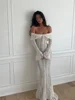 Hollow Out Lace Backless Slim Long Dress Women Strapless Lace Up Off Shoulder Dresses Chic 2025 New Sexy Female Party Club Robes 1