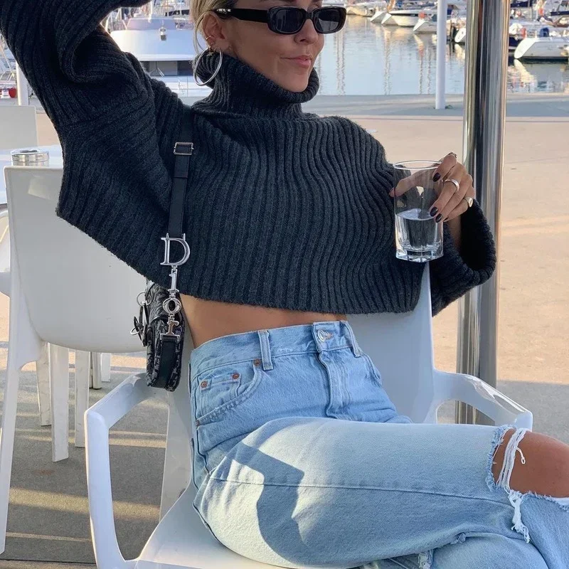 Woman High Waist Knee Rippped Jeans All-Match Lady Long Baggy Tassel Floor Pants 2023 Street Straight Washed Denim Trousers New