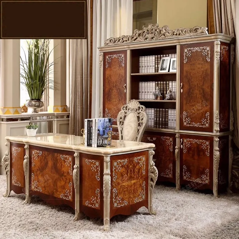 

European palace solid wood desk French villa bookcase marble luxury and chair customization