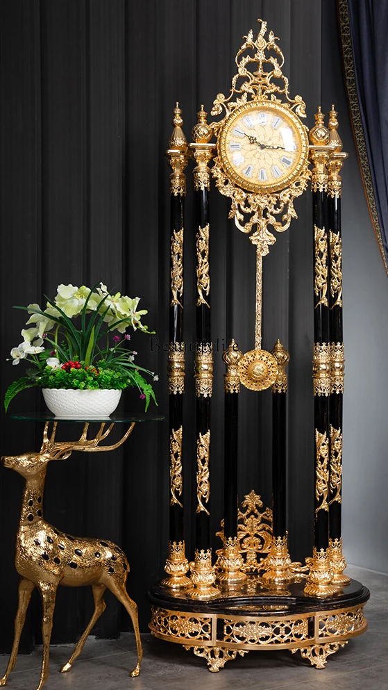 Seiko Quartz Italian Classic Black Crystal Column Floor European Large Copper Bell