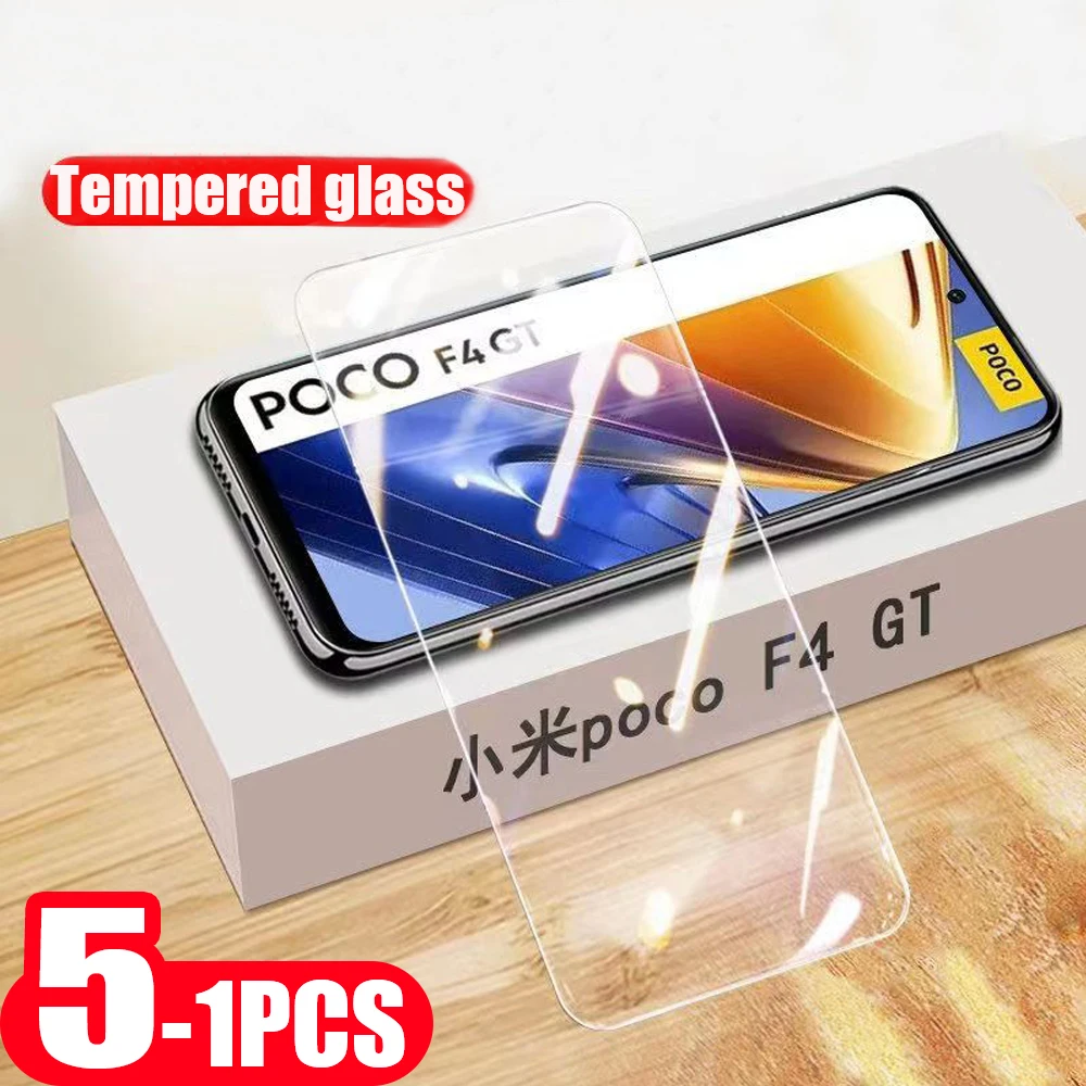 

5-1Pcs tempered glass For Xiaomi Poco M3 M4 M5 pro M5s screen protector 9H M2 X2 F4 F3 F2 X3 X4 GT NFC C40 C31 Transparent film