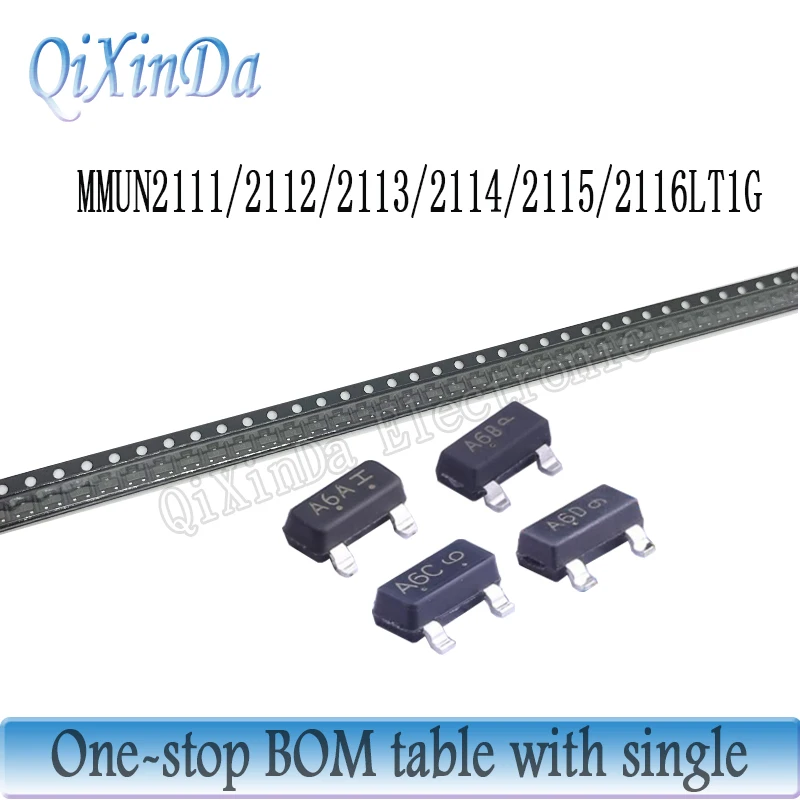 100PCS MMUN2111LT1G A6A MMUN2112LT1G A6B MMNU2113LT1G A6C MMUN2114LT1G A6D MMUN2115LT1G A6E MMUN2116LT1G A6F SOT-23 transistor