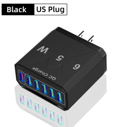 Vumpach 6-Port USB Korean Plug QC 3.0 Fast Charger Adapter for US Plug Black