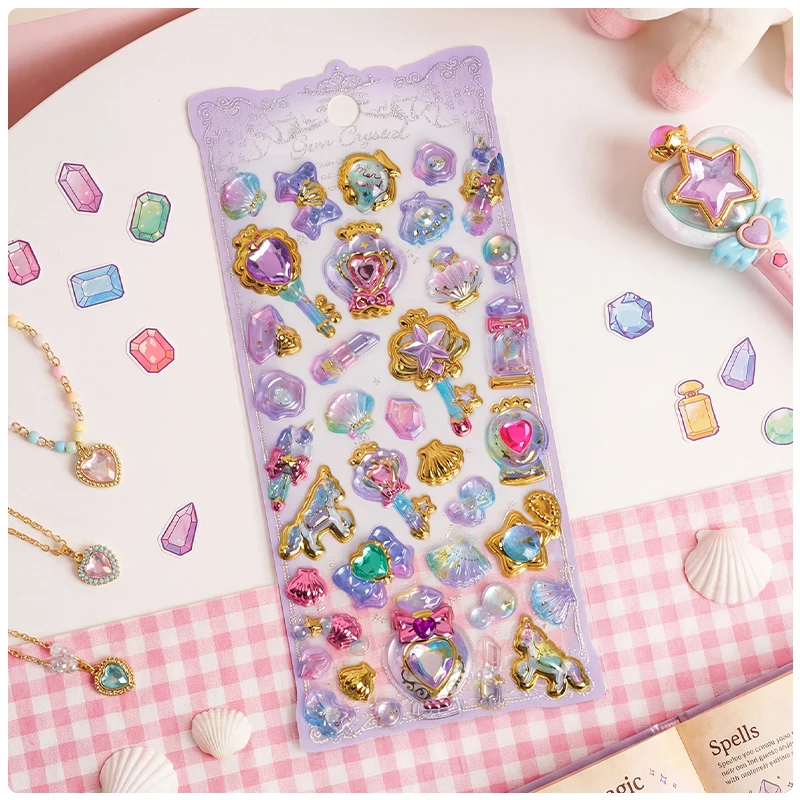 1pc/4pcs Kawaii 섬세한 3D 릴리프 스티커 보석 금박 스티커 스크랩북 Diy 저널 문구 스티커 데코 학교