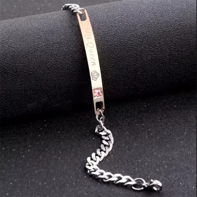 2 styles sa reine son roi noir Rose couleur or femmes mâle chaîne cristal Couple Bracelet pour hommes Femmo sur les mains bijoux
