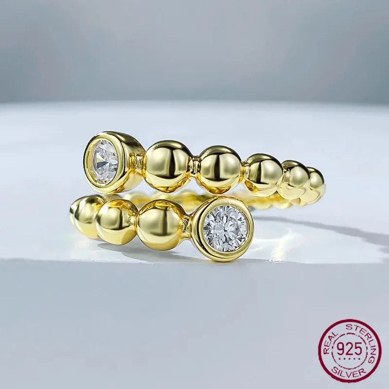 

New European and American Instagram Cool Wind Ring S925 Silver Bead Set Ring with Simple Opening, Small and Versatile