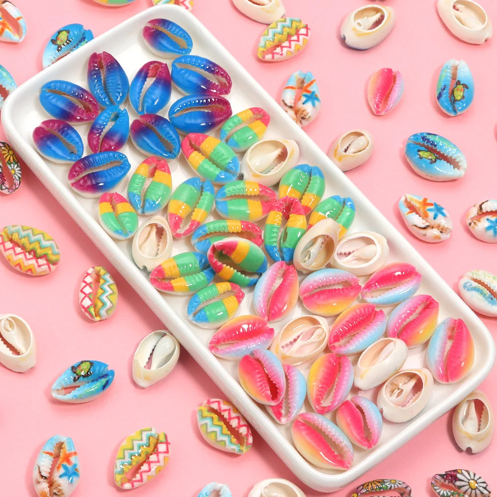 10-50pcs Mix Color Painted Natural Sea Shells Conch Beads For Sandy Beach Jewelry Making DIY Necklace Bracelet, natural shell ornaments