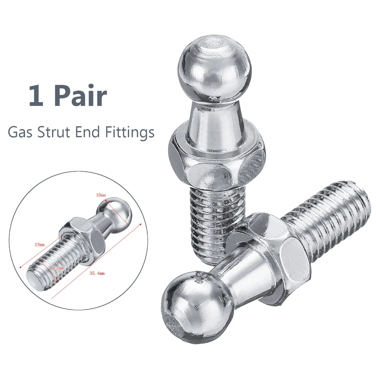 Universal Silver 2pcs Boot Bonnet Gas Strut End Fitting 10mm M8 Ball Pin Joint Valve Spring Holders