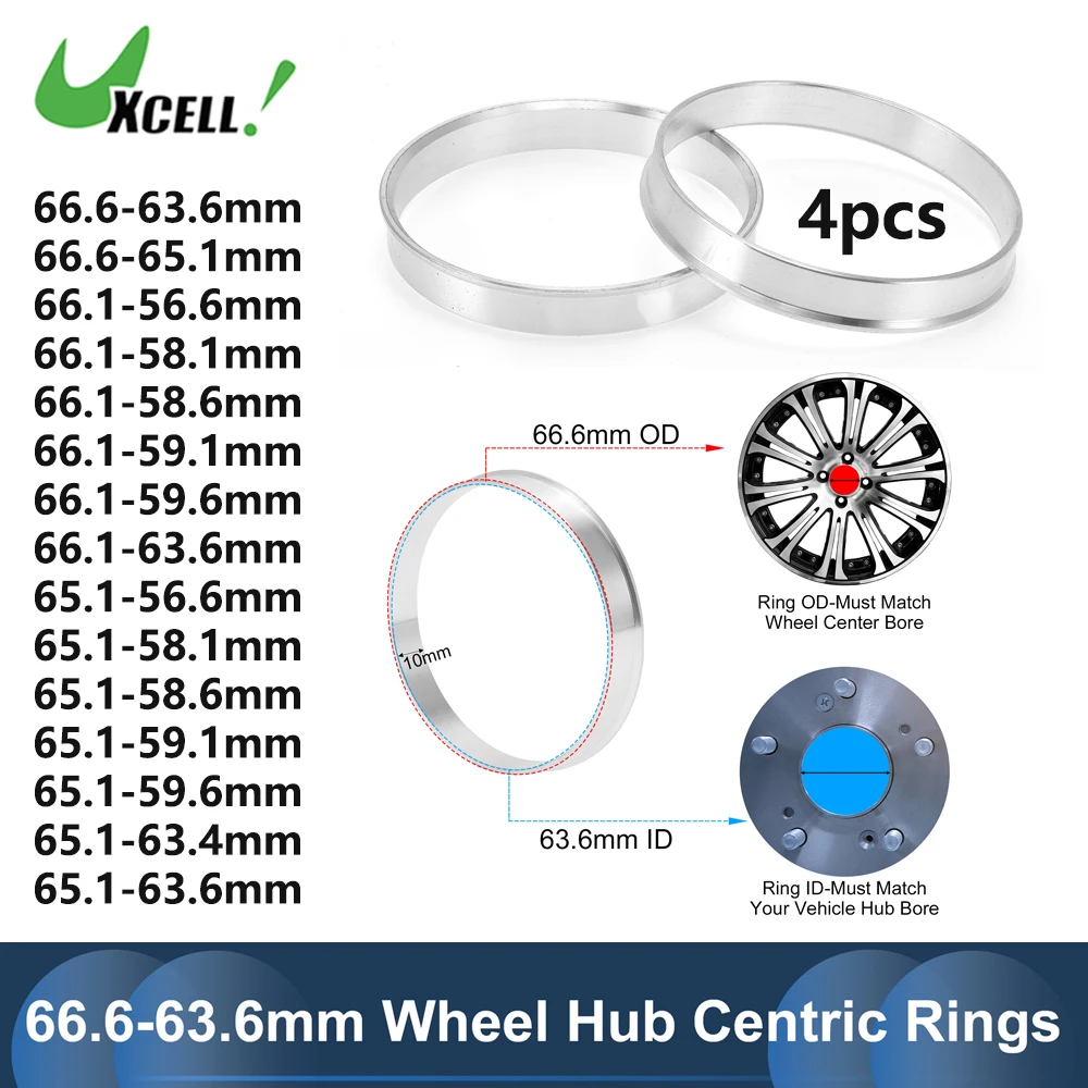 4 Pcs Aluminum Hub Centric Rings 66.6mm (Wheel) - 57.1mm (Hub) | Center Rings - View #4
