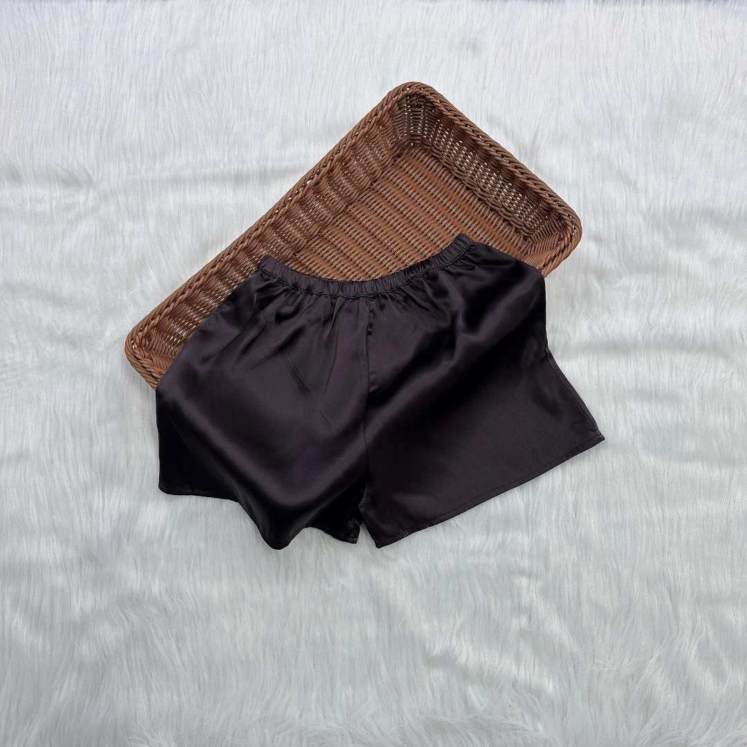20MM Small Heavyweight 100% Natural Mulberry Silk Suspender Shorts Dark Coffee Casual Women's Skin-friendly Home Wear Pajama Set 3