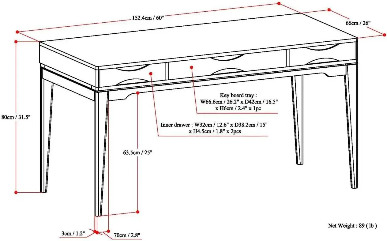 SIMPLIHOME Harper solid wood medieval modern 60 inch wide home office desk, desk, workstation, study desk furniture, 2 drawers 3