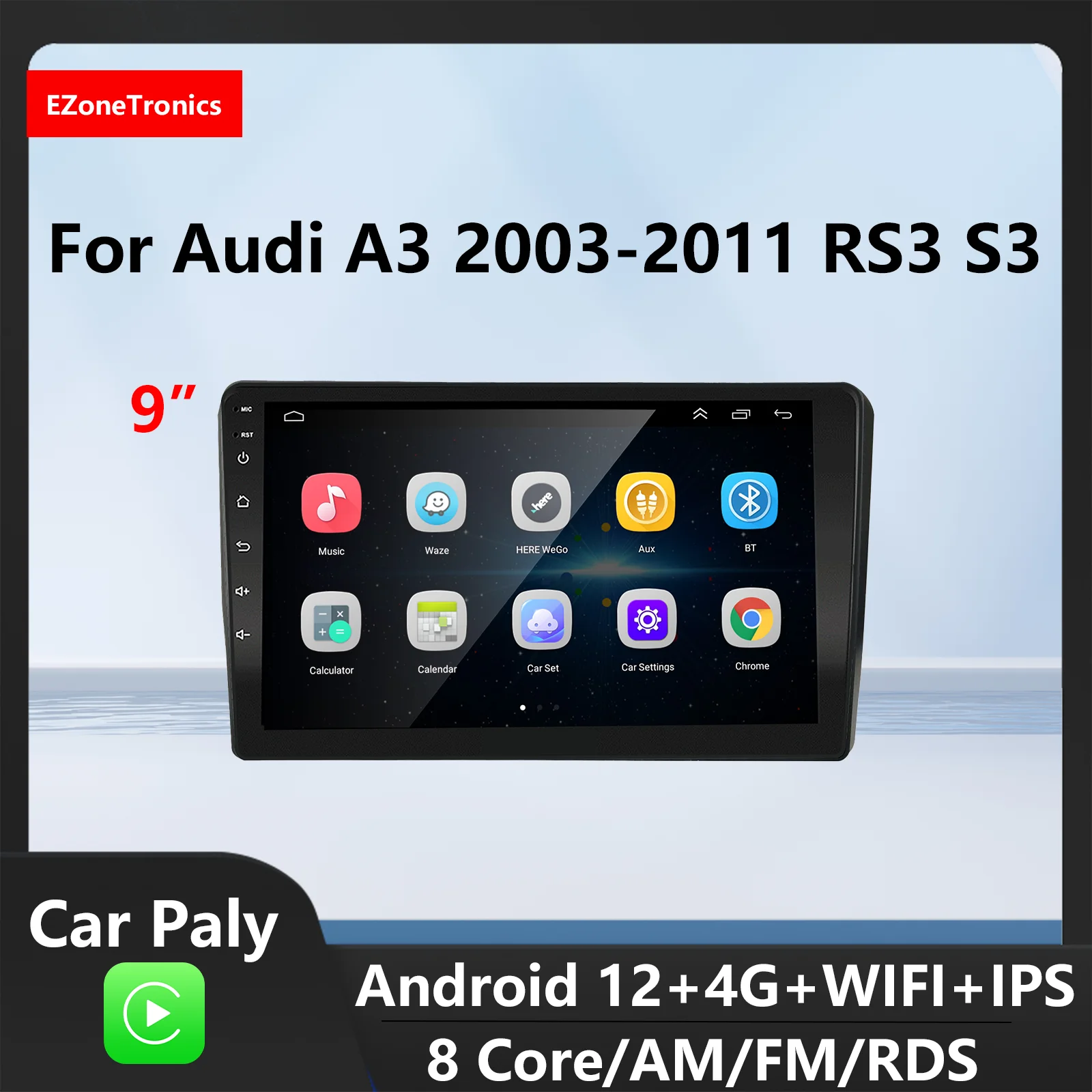 EzoneTronics Carplay Android Radio for Audi A3 2003-2011 S3 RS3 HD GPS navigation Bluetooth USB player Car Entertainment System