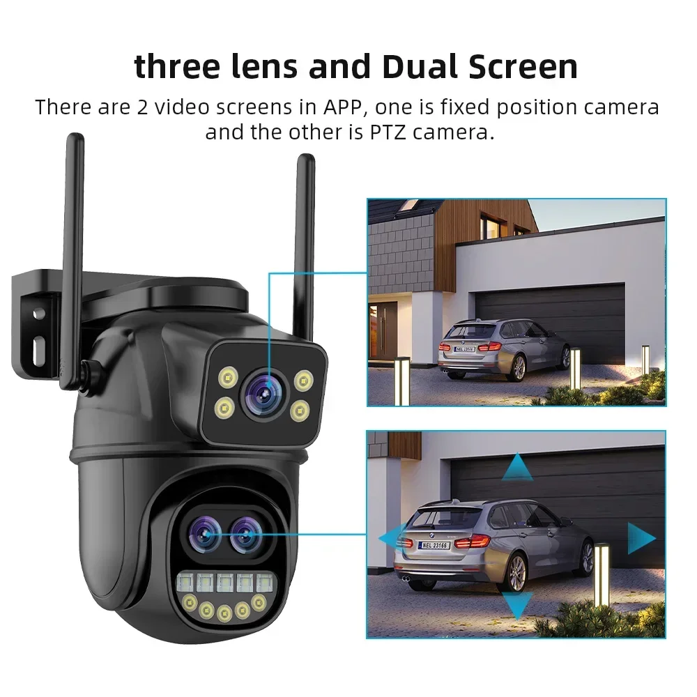 6K 12MP ICSEE Wifi Security Camera 3 Lens Dual Screen 8X Zoom Outdoor Waterproof Auto Tracking Human Detect Surveillance Camera 6