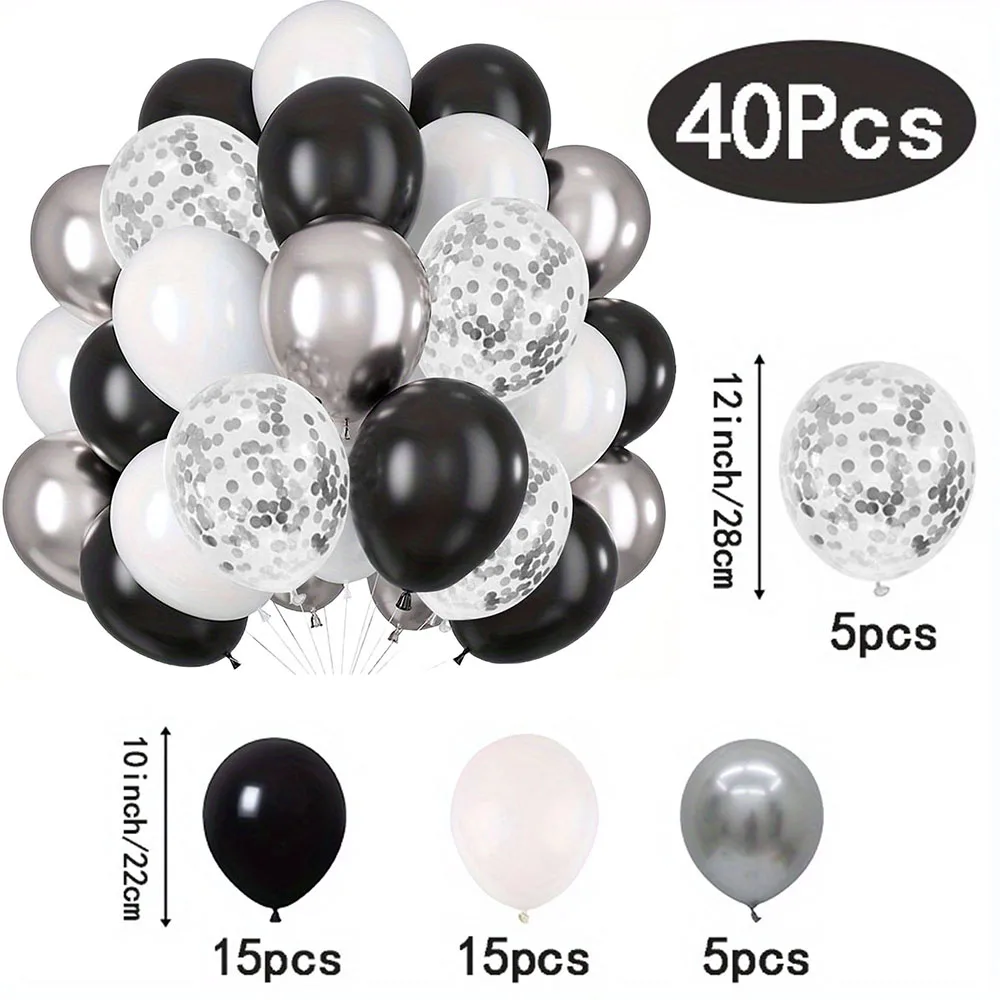 Birthday Balloons 40pcs Black And White Confetti For Graduation Ceremony Wedding Anniversary