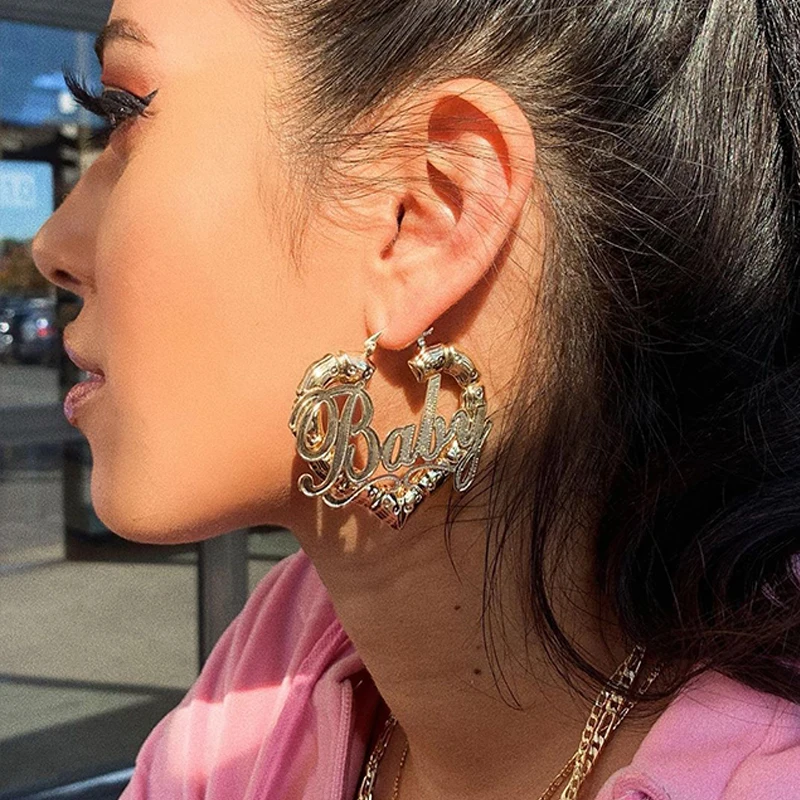 Harajuku Bamboo Peach Heart Dangle Earrings For Women Metal Vintage Charms Hip Hop Rock Punk Y2K Drop Jewelry Gifts New | Украшения и