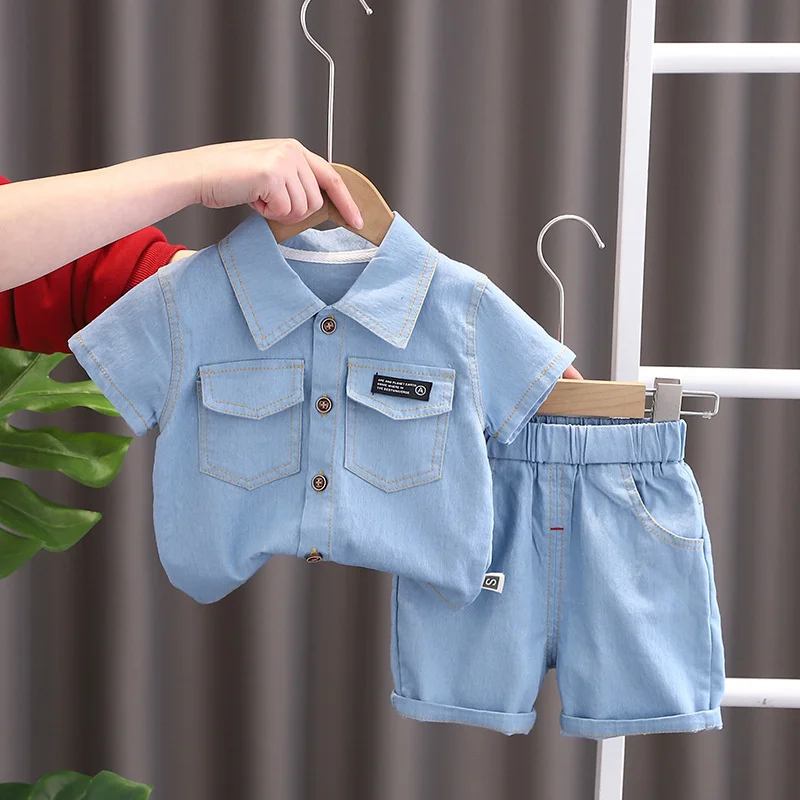 

Summer Kids Denim Sets Boy Short Sleeve Casual Suit Children's Fashion Top + Shorts 2 Pieces Baby 1-5 Years Trendy Clothing