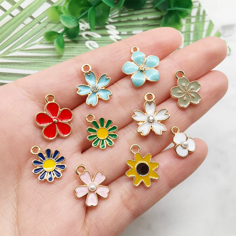 믹스 60 Pcs 도매 에나멜 꽃의 매력 로즈 사카루 데이지 펜던트 목걸이 팔찌 귀걸이 DIY 쥬얼리 결과 만들기
