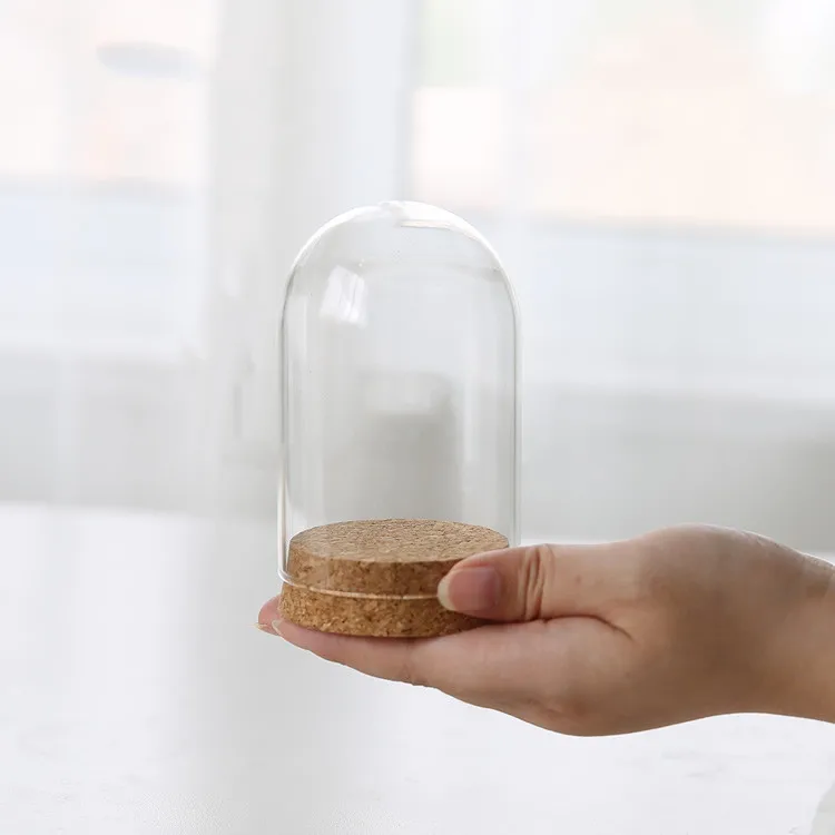 3X 47mm Mini Clear Glass Cover Hemisphere Decorative Cloche Bell Jar Case Centerpiece Dome Cover Shade Cabochon Cork Base Decor