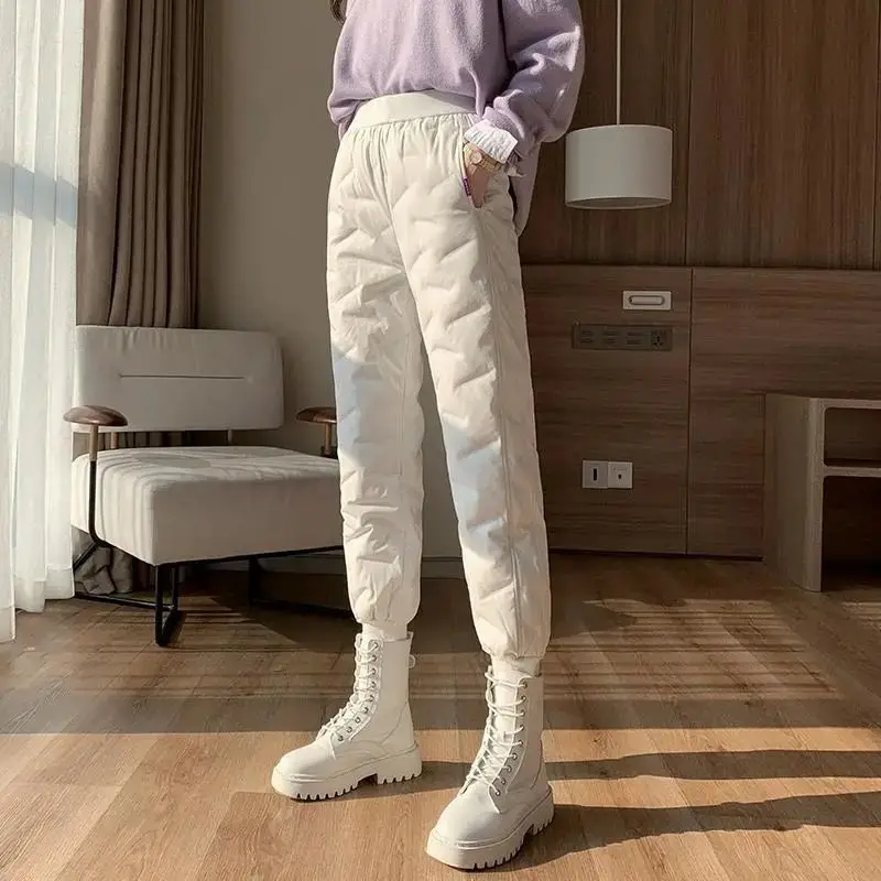 Winter Pants Women Casual Elastic Cotton Padded Harem Trousers Ladies Office Work Windproof Down Pantalones Snow Wear Sweatpants