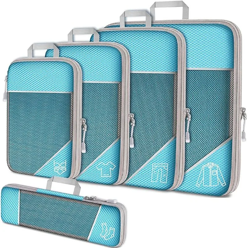 Travel Essentials: 5-Piece Compressed Packing Cubes Organizer Set with Shoe Bag