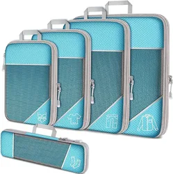 Travel Essentials: 5 - Piece Compressed Packing Cubes Organizer Set with Shoe Bag (Blue)