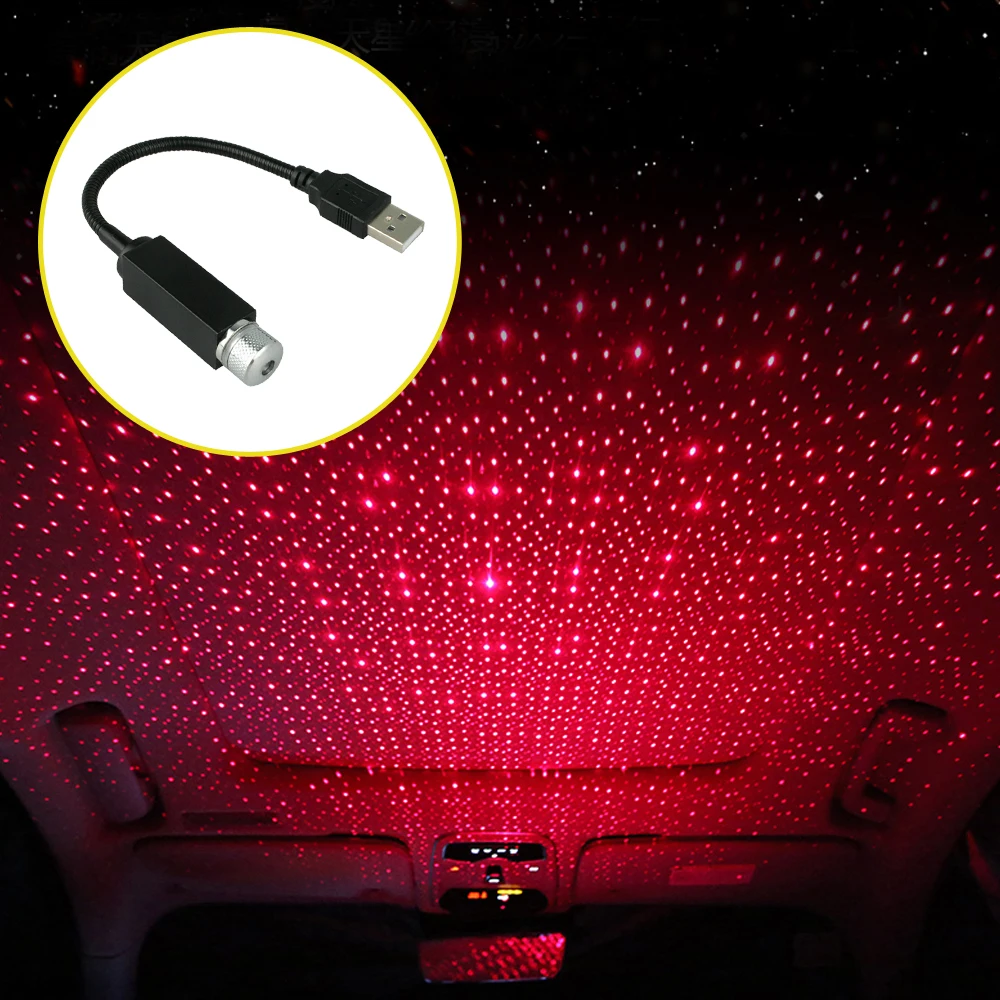 

1pc USB Atmosphere Star Sky Lamp Ambient Star Night Lights LED Projector Lamp Car Roof Room Decor Car Interior Accessories