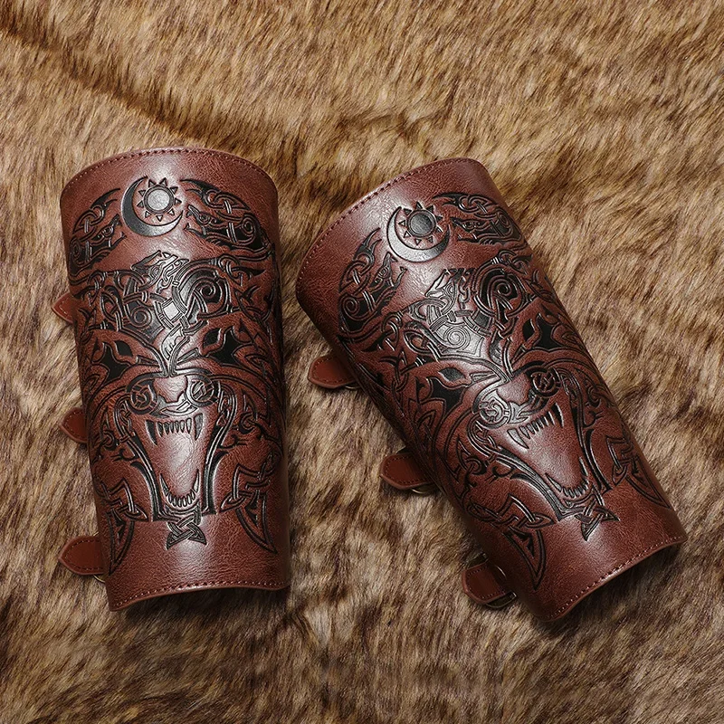 Medieval Leather Gauntlet Wristband Bracers - Unisex Arm Cuff Armor