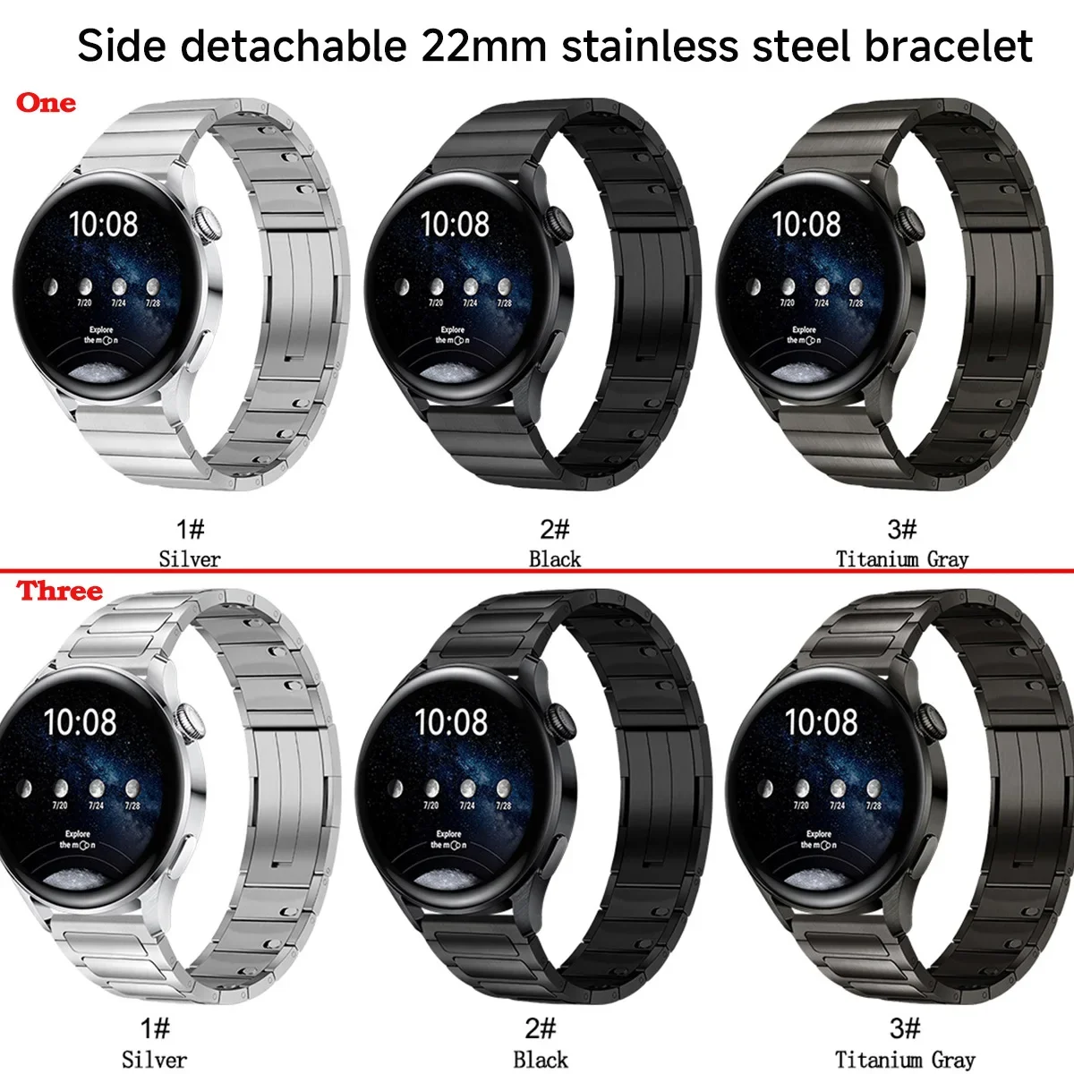 Luxury 22mm Stainless Steel Watch Strap - Elegant Metal Bracelet