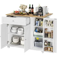 Kitchen Island with Storage, Island Table on Wheels with Drop Leaf, Spice Rack, Drawer, Towel Rack, Rolling Kitchen Island Cart 1