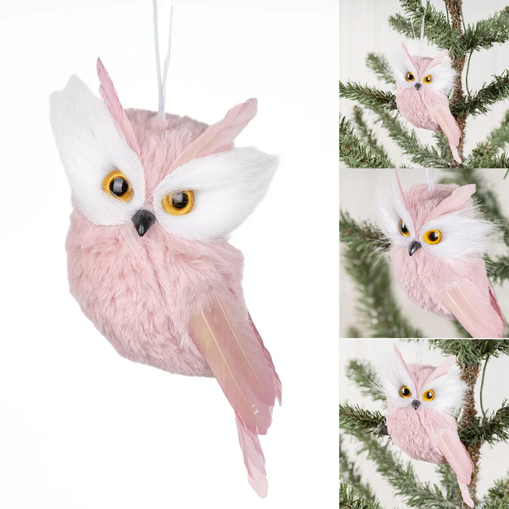 

Christmas Pink Owl Plush Doll Simulated Bird Decorations Xmas Gift Christmas Tree Hanging Ornament For Fireplace Festive Decor