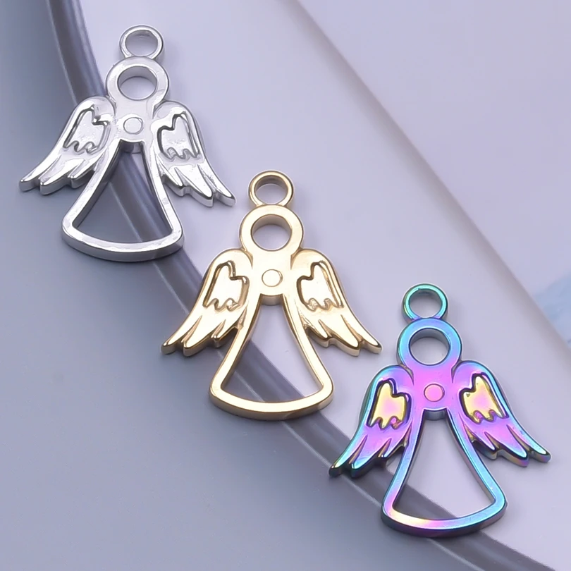 

10PCS Guardian Angel Charm Diy Craft Amulet Wings Necklace Stainless Steel No Fade Pendants Accessories Jewelry Making Supplies