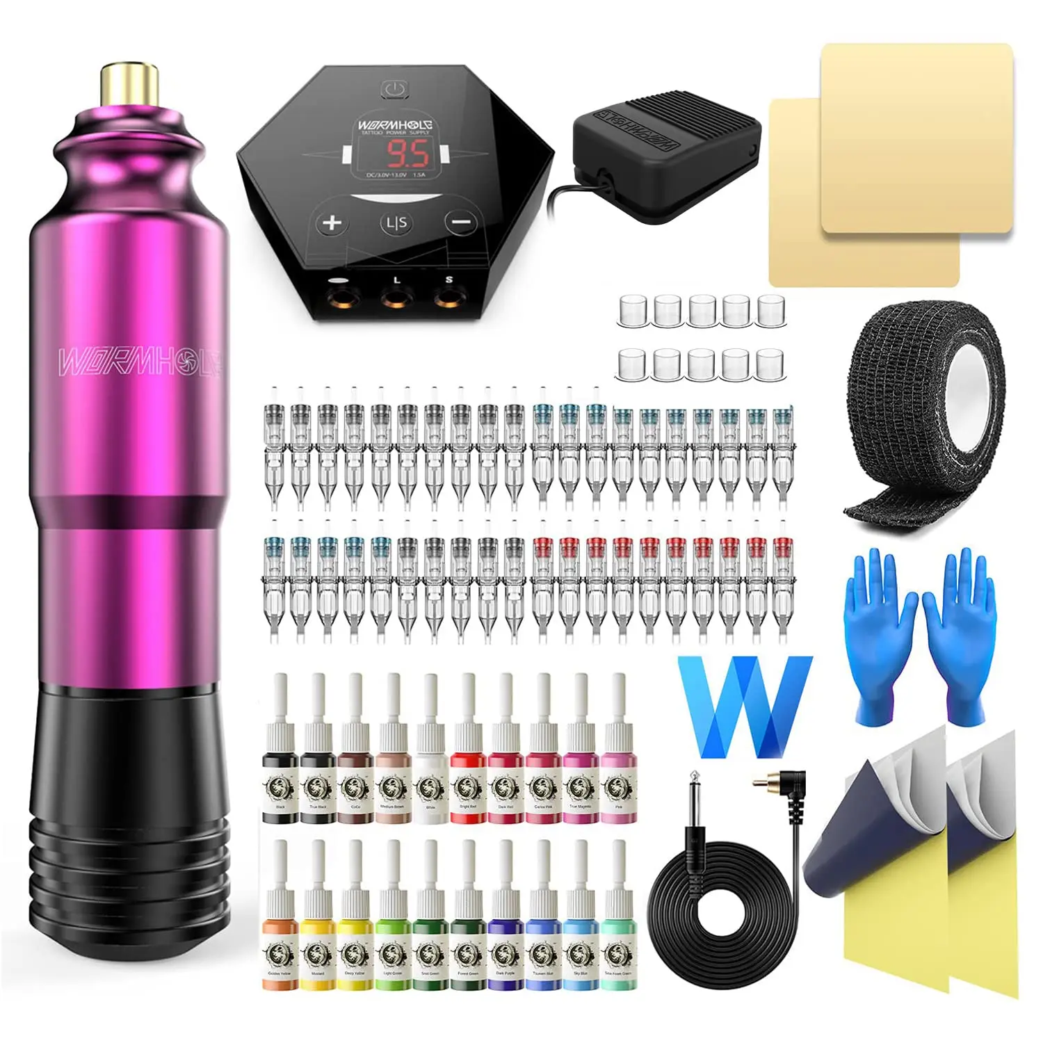 

Wormhole Tattoo Kit Rotary Tattoo Machine Kit Professional Tattoo Gun Complete Tattoo Pen Kit for Beginners and Artists