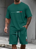 Survêtement homme 2 pièces ​ Ensemble chemise et Short à manches courtes et col rond pour hommes, combinaison de course, t-shirts de grande taille, vêtements d'été 4
